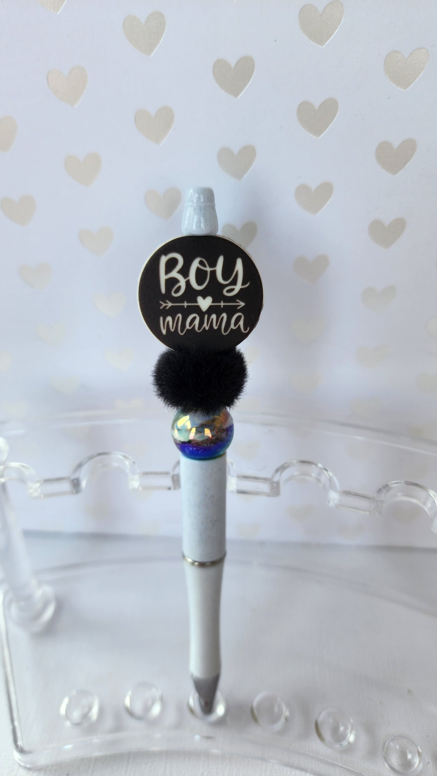 Boy Mama Mom Beaded Pen with Black Ink Refill
