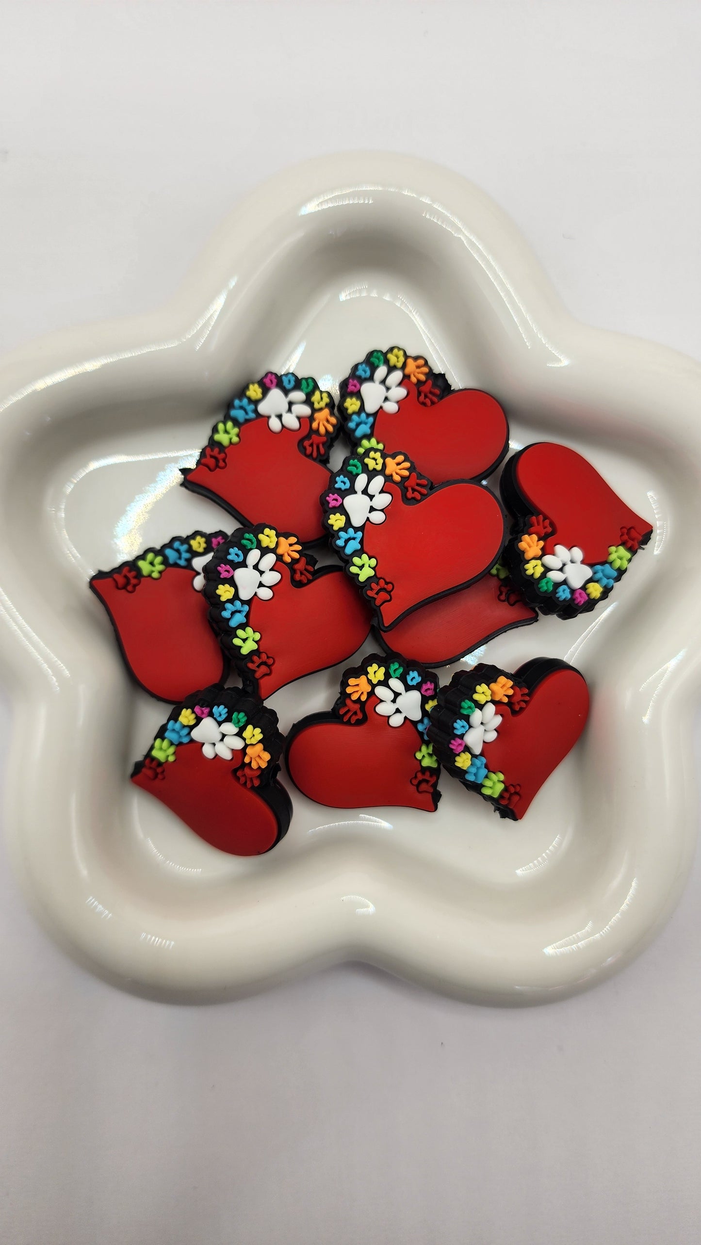 Heart Paw Print silicone focal bead to use on diy and crafts projects including beaded pens, wristlets, earrings, keychains and bracelets.