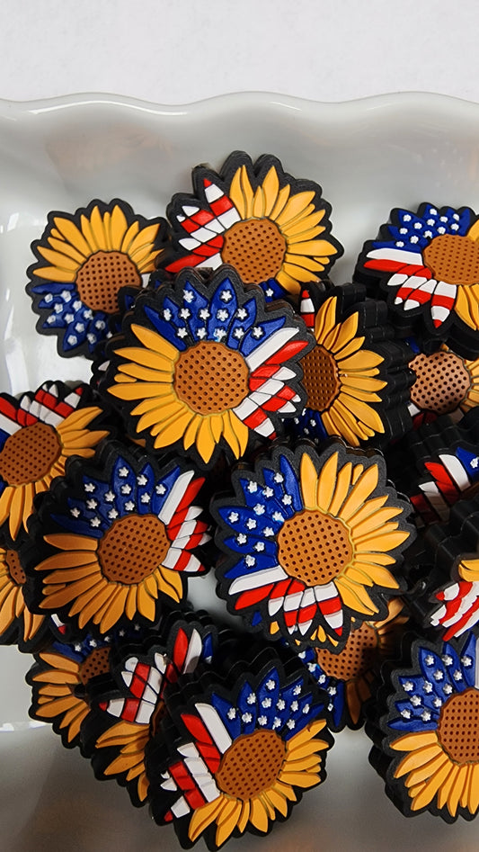 Sunflower American Flag Silicone Focal Bead