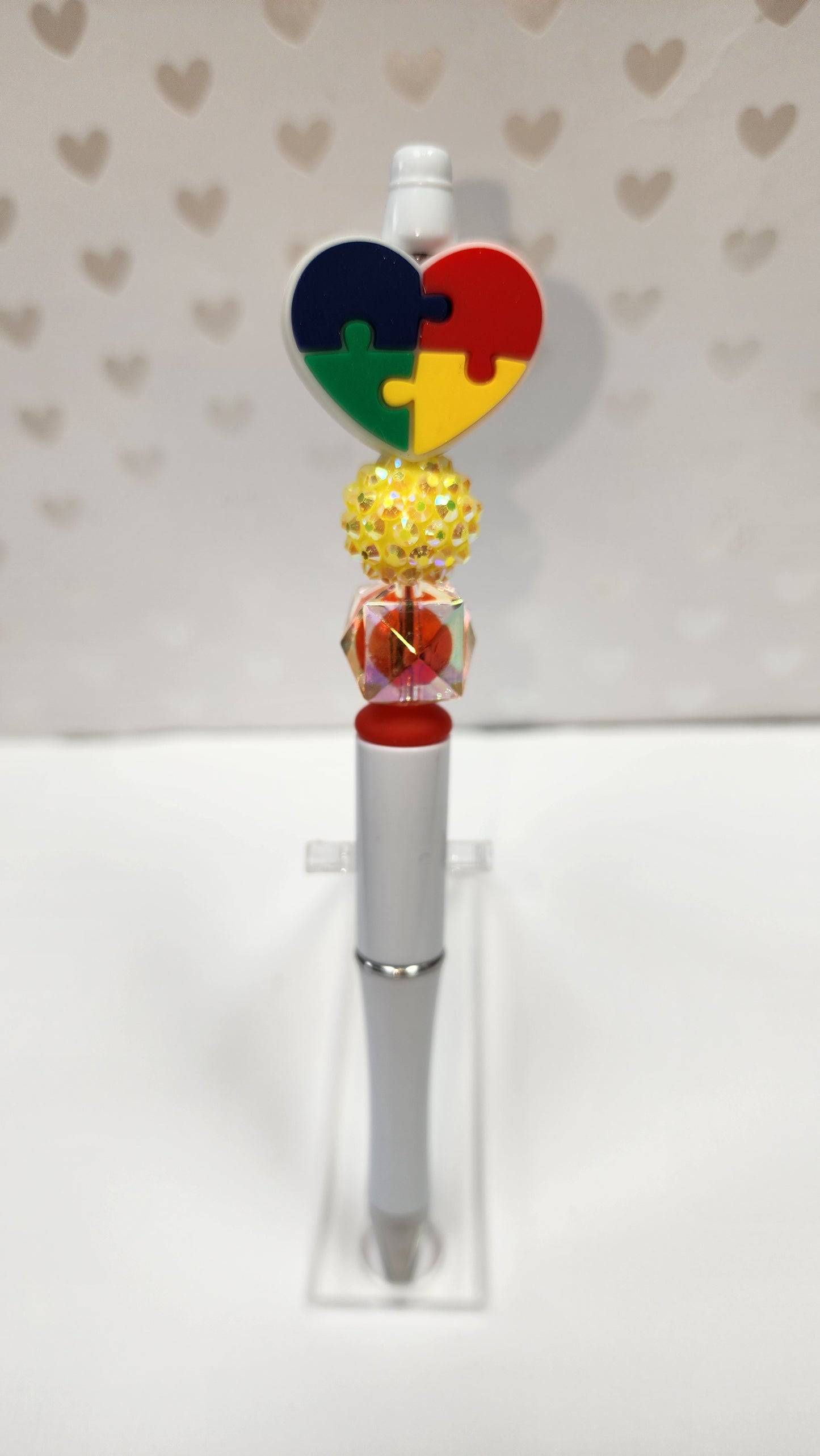 Autism Puzzle Heart Beaded Pen