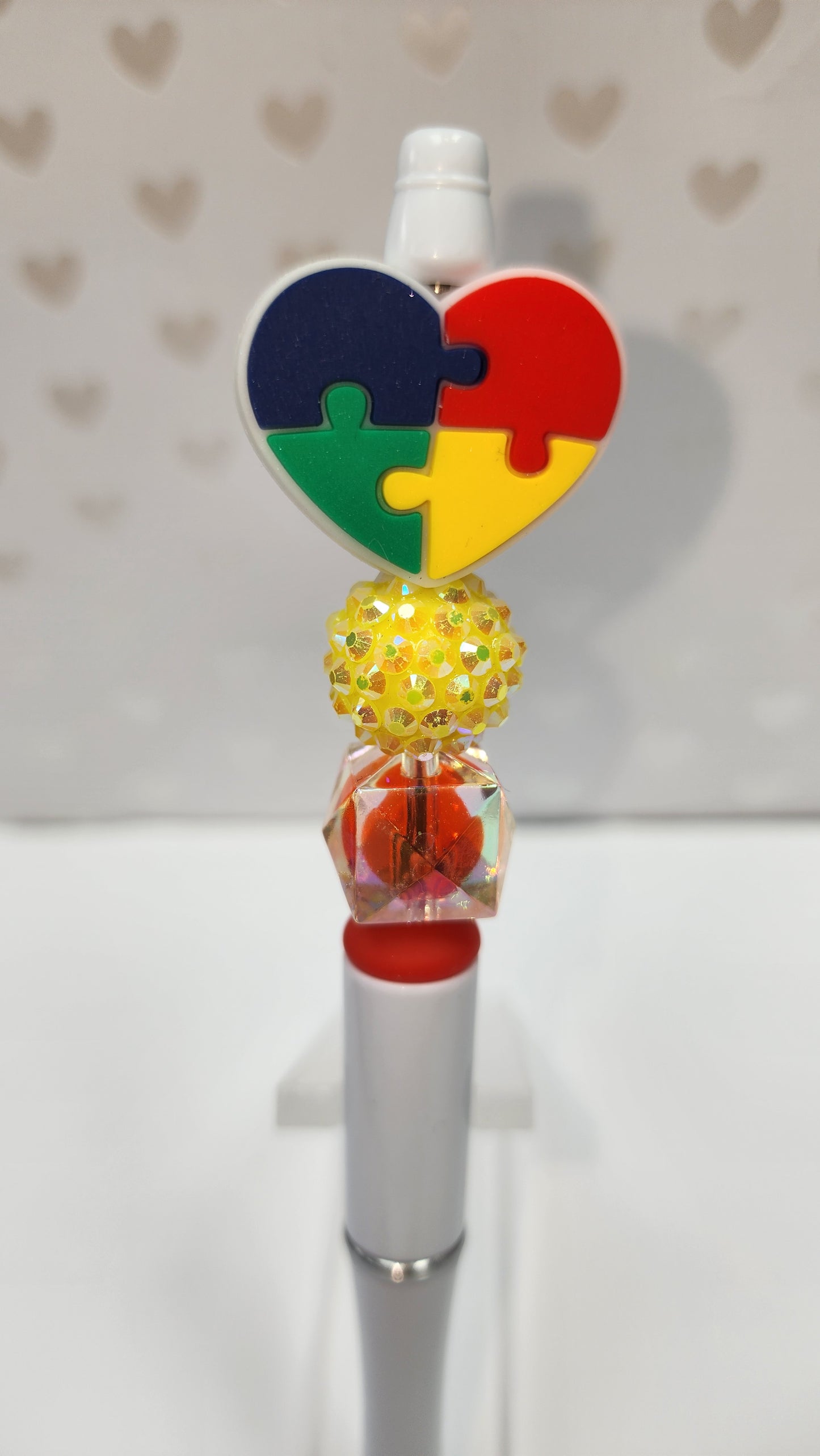 Autism Puzzle Heart Beaded Pen