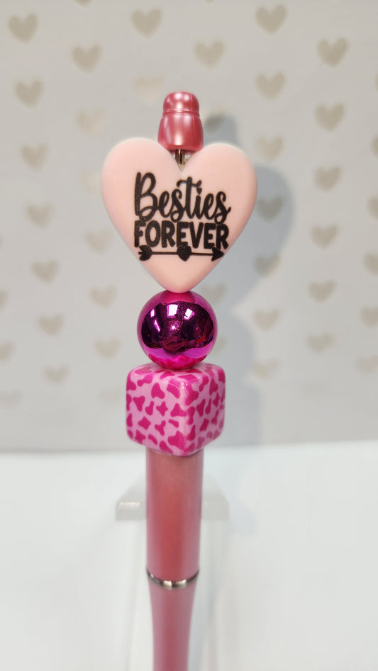 Besties Forever Pink Heart Beaded Pen