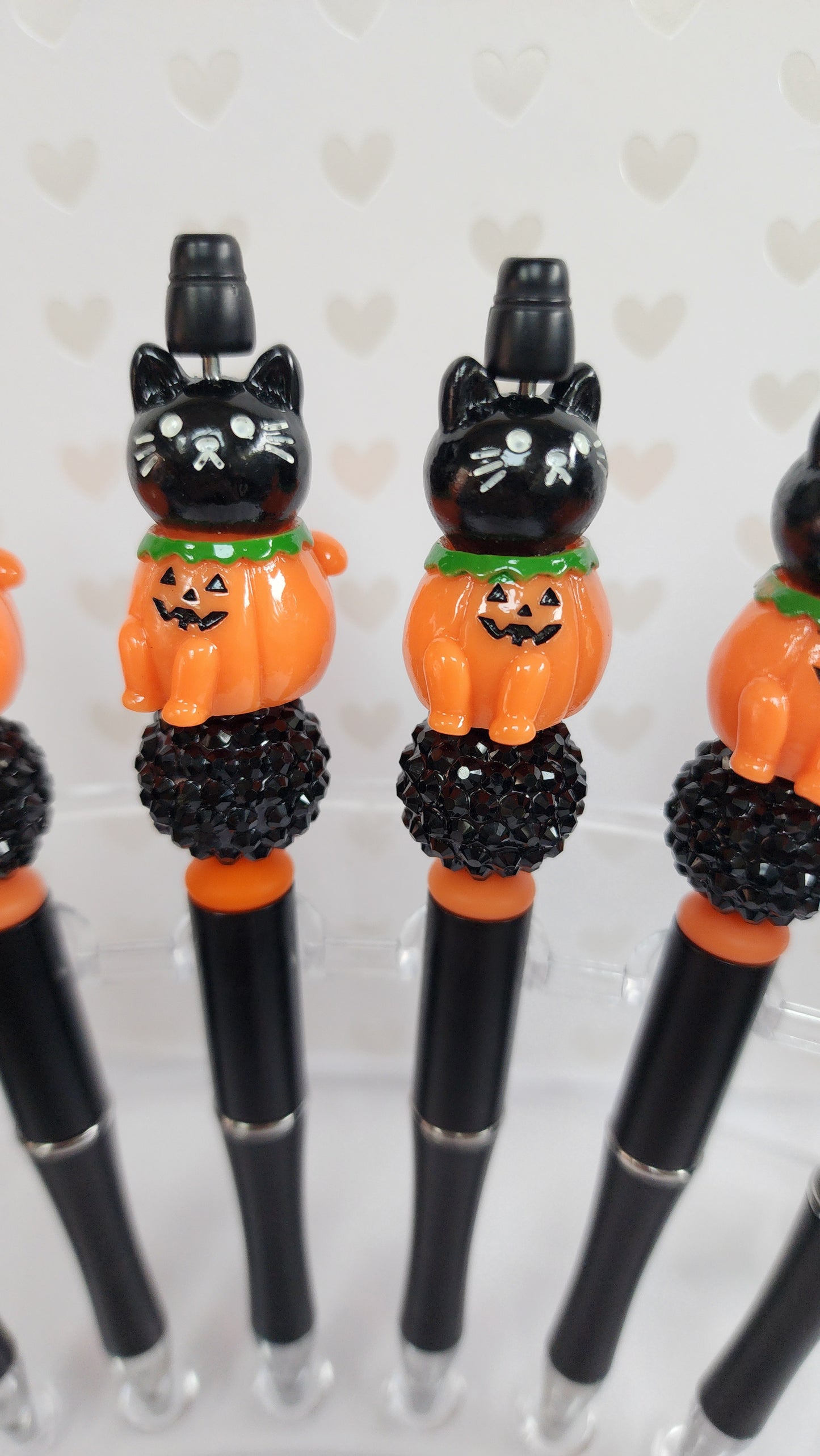 Halloween 3D Pumpkin and Cute Black Kitty Beaded Pen with Ink Refill