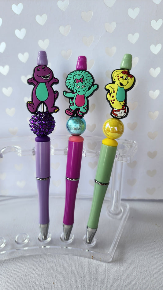 Three Dinosaurs Beaded Pen Set