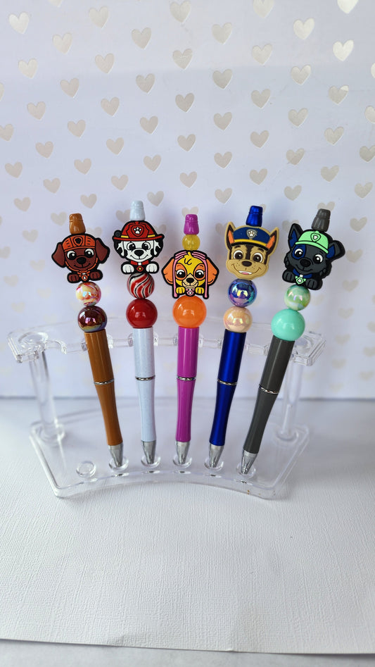 Puppy Beaded Pen with Black Ink Refill Five Pen Set