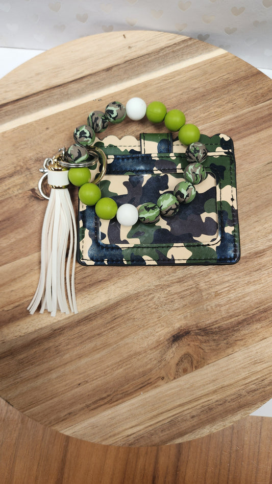 Camo Wristlet Keychain Bracelet with Silicone Beads and Coordinating Key ID Case