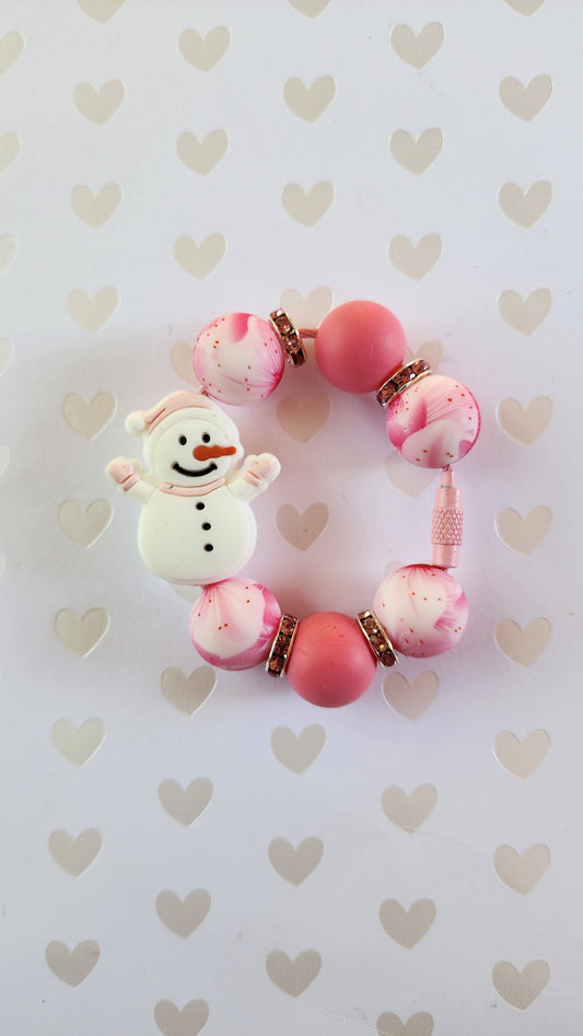 Snowman Pink Accents Tumbler Tag Cup Charm Removeable and Reuseable