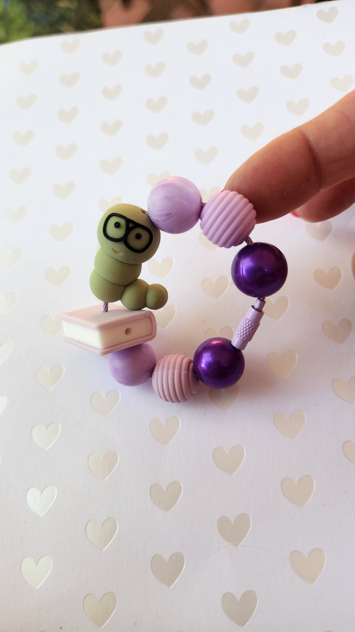 Purple Book Worm with Stacked Book Tumbler Tag Cup Charm Removeable and Reuseable