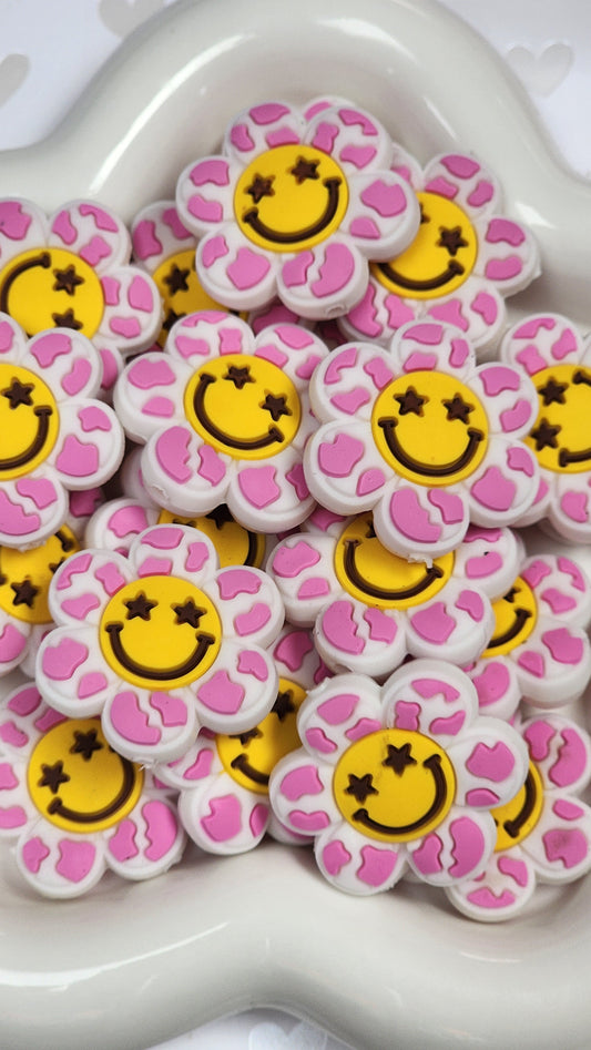 Smiley Flower Shaped Silicone Focal Bead