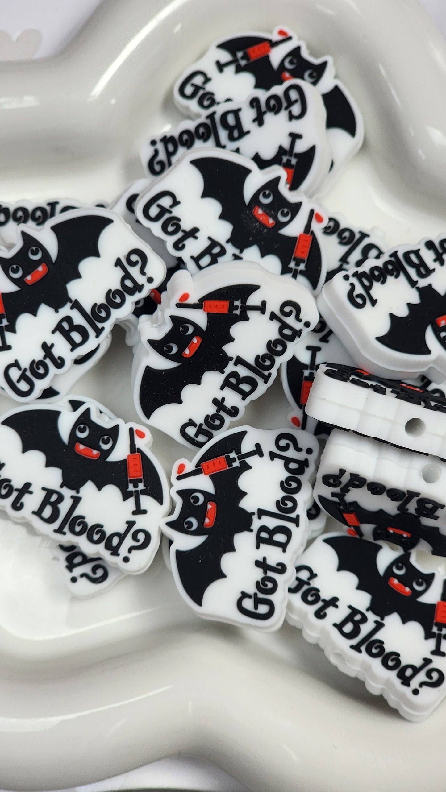 Bat Halloween Saying Got Blood Silicone Focal Bead