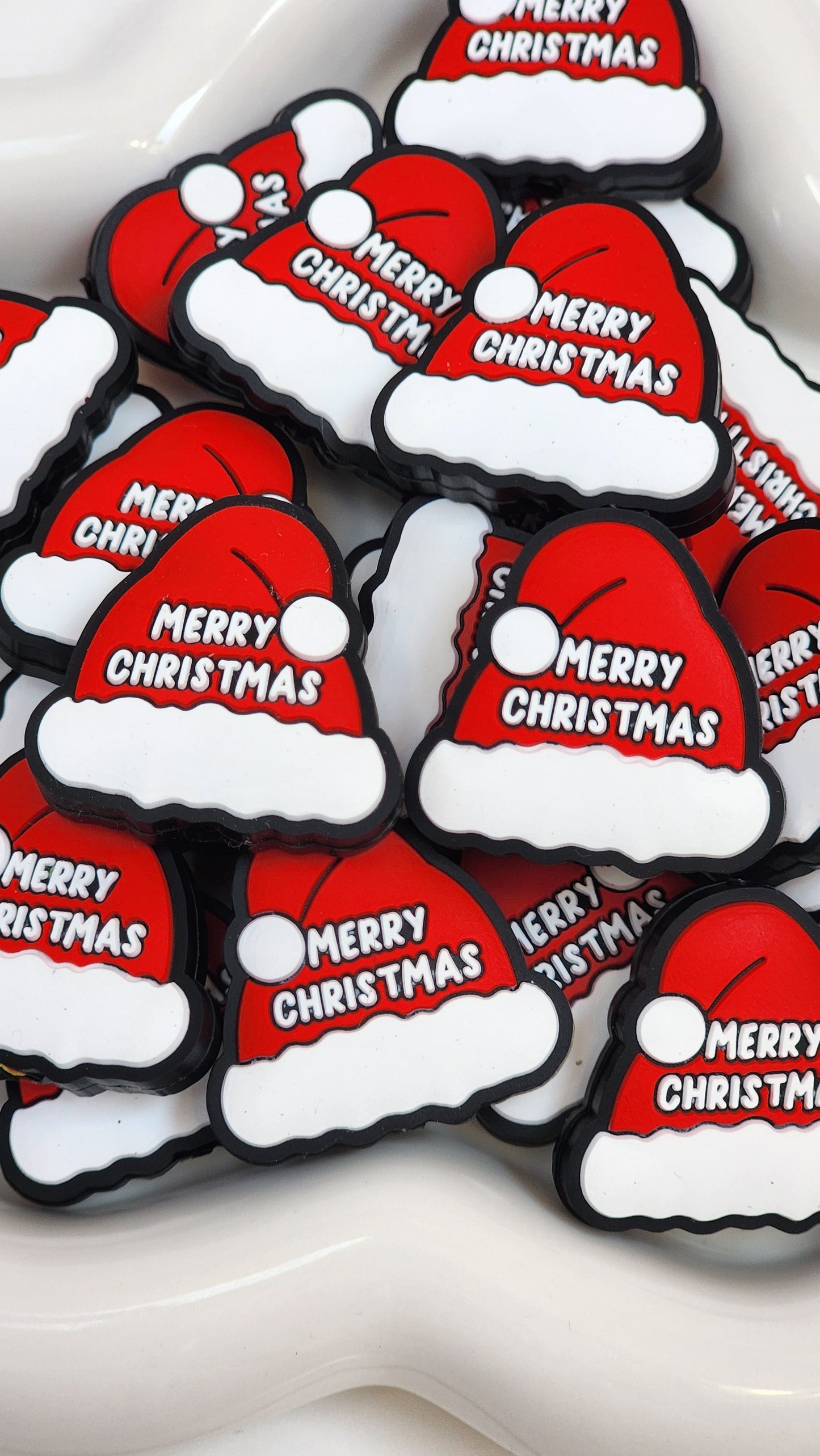 Merry Christmas Red Hat Silicone Focal Bead