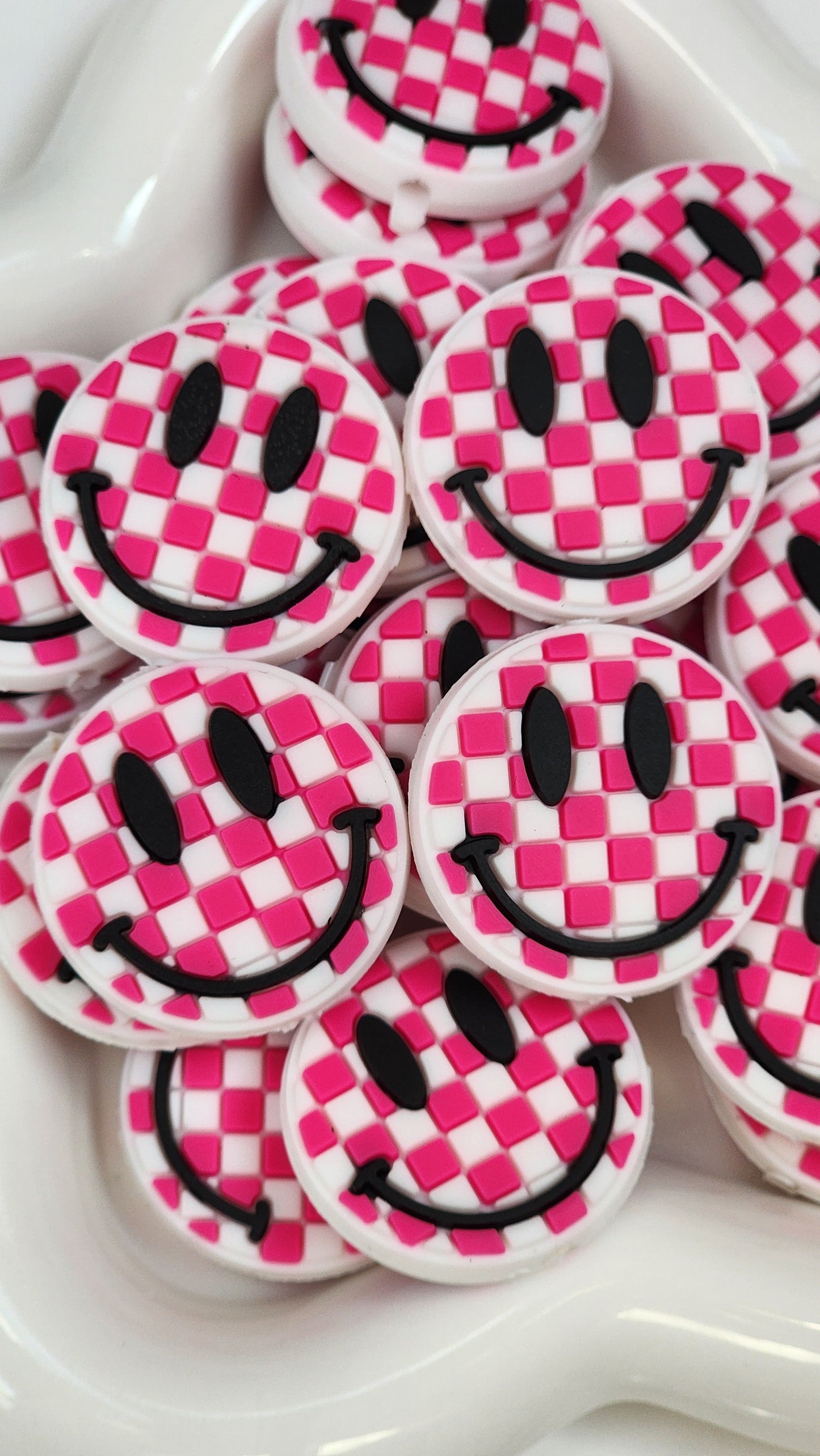 Checkered Smiley Face Silicone Focal Bead