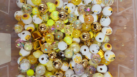 Bees and Gnomes White and Yellow Bead Mix for DIY and Crafting Projects