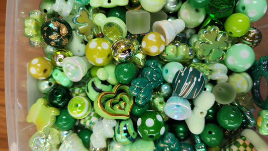 Green Bead mix with a variety of round and shaped beads. Perfection for DiY and Crafters