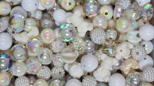 White beads and assorted.