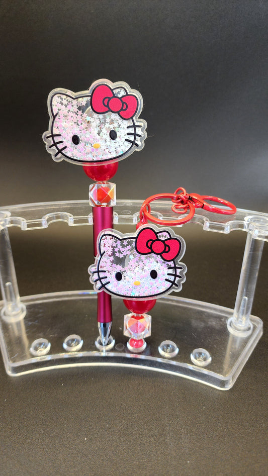 Kitty Meow LIGHT UP BEADED SHAKER PEN with Black Ink and extra Refill