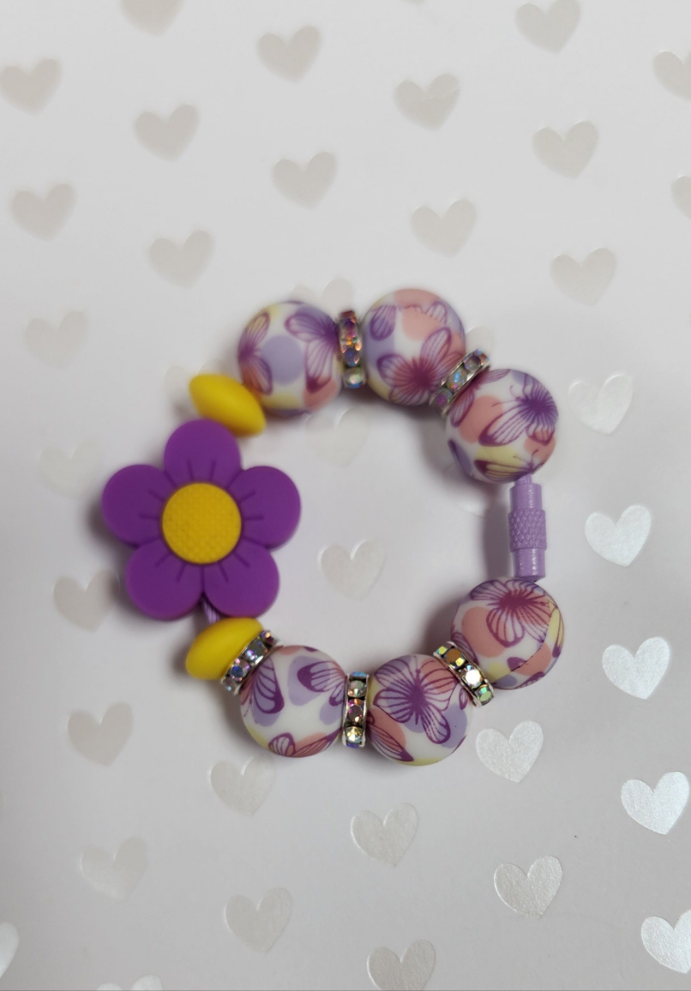 Purple Flower Tumbler Tag Cup Charm Removeable and Reuseable