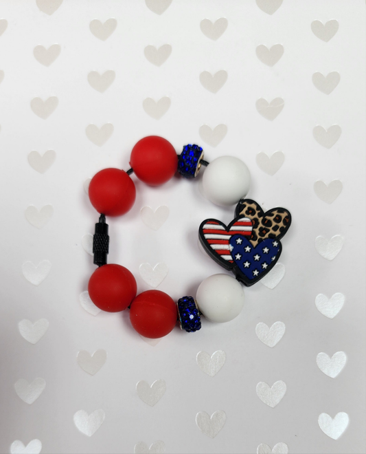 Three Stacked American Heart Tumbler Tag Cup Charm Removeable and Reuseable