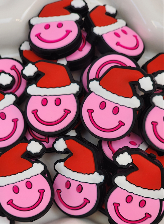 Smiley Face with Christmas Hat Silicone Focal Bead