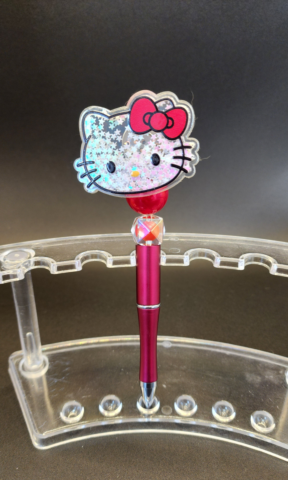 Kitty Meow LIGHT UP BEADED SHAKER PEN with Black Ink and extra Refill