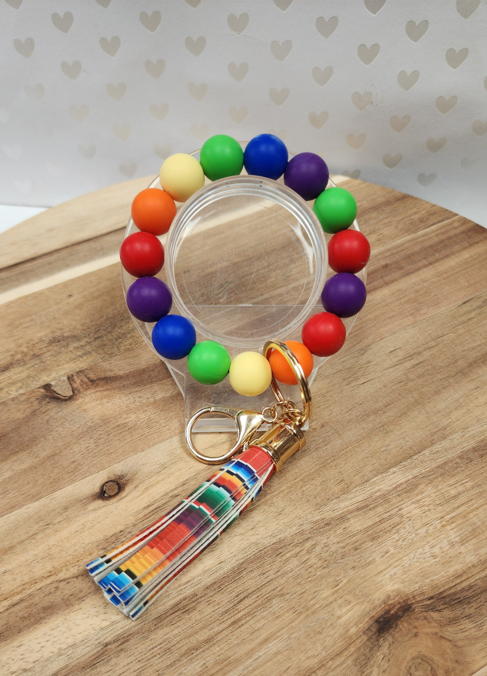 Card Case and Rainbow Wristlet Keychain Bracelet Silicone Beads Set