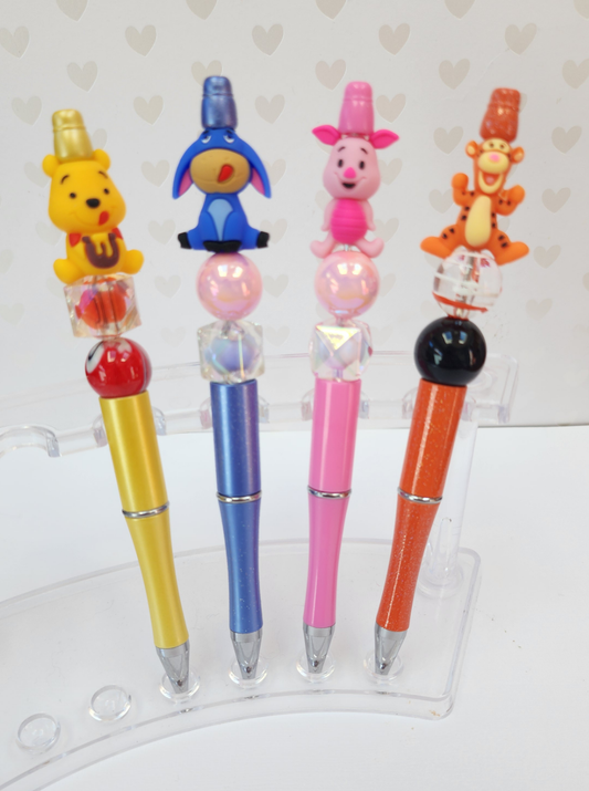 Yellow Bear and Friends In The Woods Beaded Set of 4 Pens