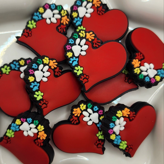 Heart Paw Print silicone focal bead to use on diy and crafts projects including beaded pens, wristlets, earrings, keychains and bracelets. 