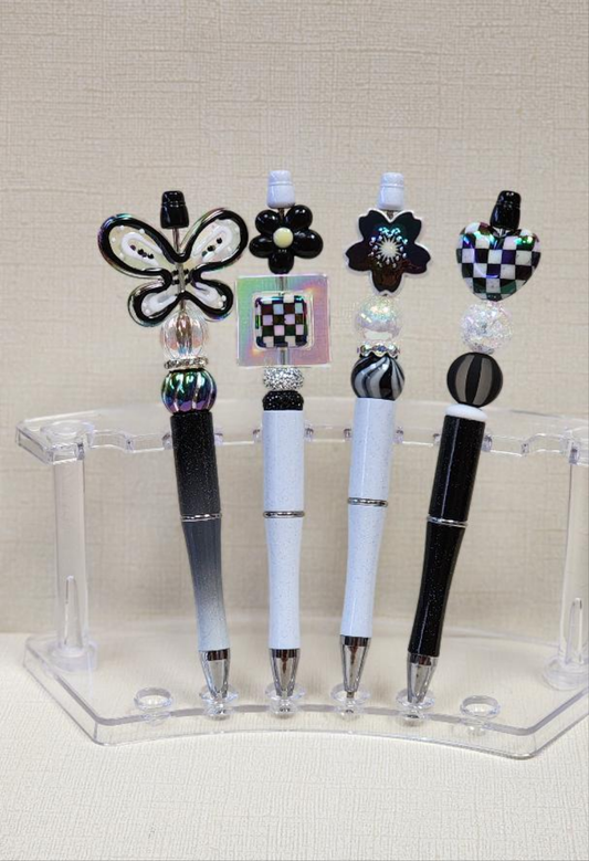 Make Your Own DIY Floral Fusion Beaded Pen Kit Black and White Monochrome Set