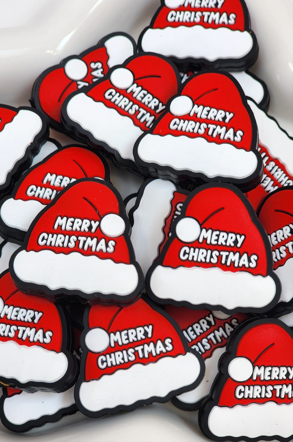 Merry Christmas Red Hat Silicone Focal Bead