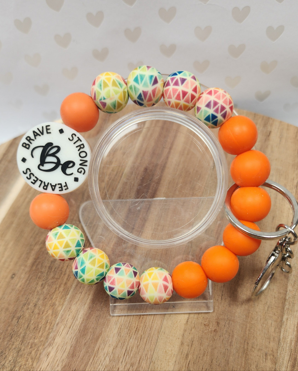 Be Brave Strong and Fearless Wristlet Keychain Bracelet with Silicone Beads