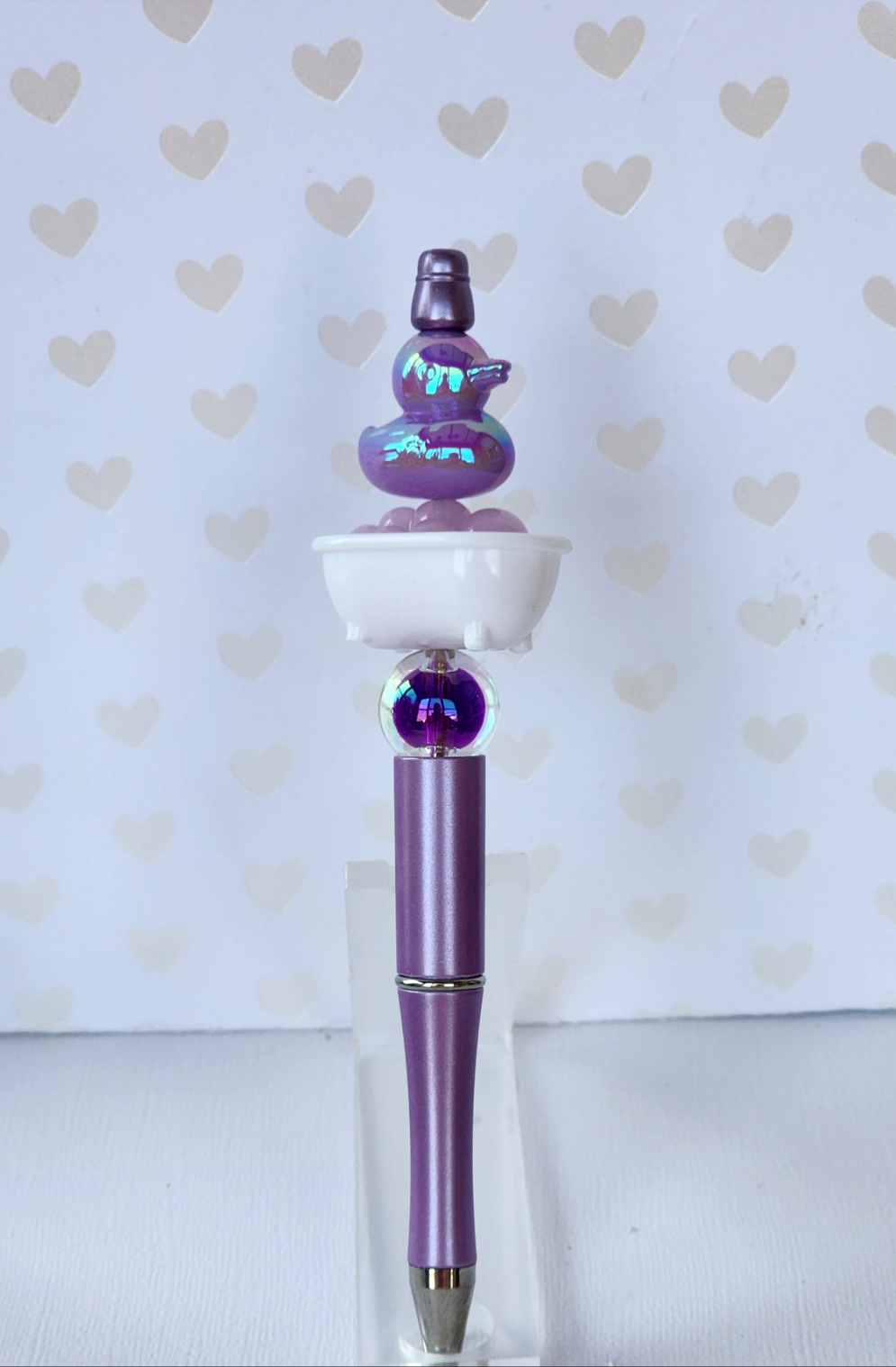 Purple 3D Duck in Bath Tub Beaded Pen