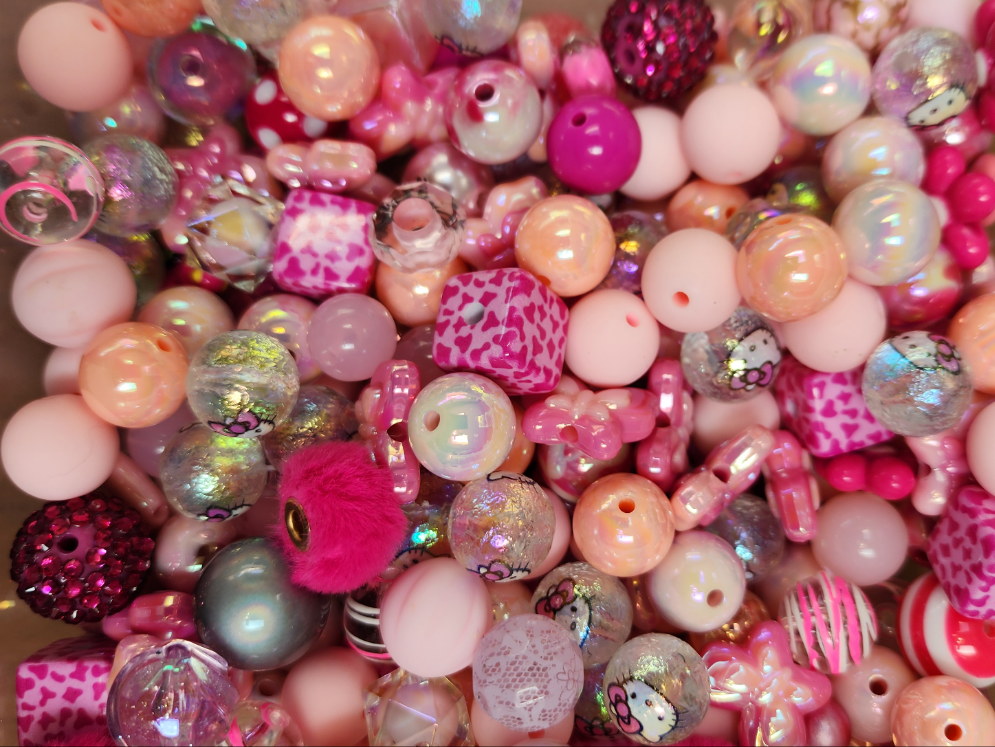 Pink diy crafting mix, assorted beads