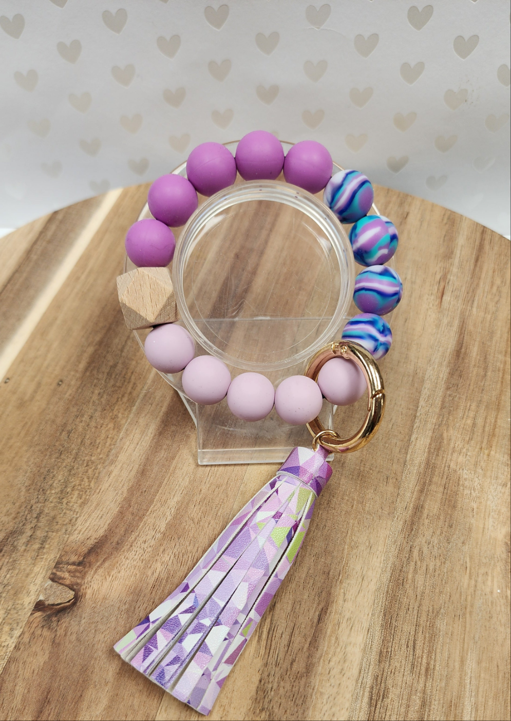 Purple Hues Wristlet Keychain with Coordinating Tassel Bracelet Silicone Beads