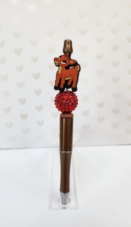 Reindeer with Red Nose Beaded Pen