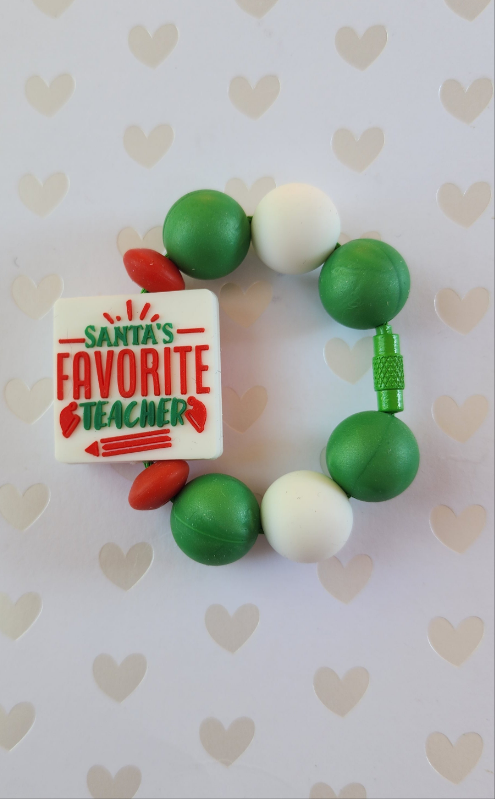 Santas Favorite Teacher Tumbler Tag Cup Charm Removeable and Reuseable