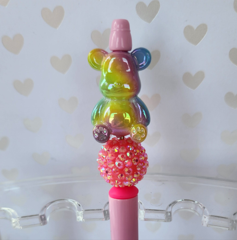 Rainbow Tie Dye Teddy Bear Beaded Pen