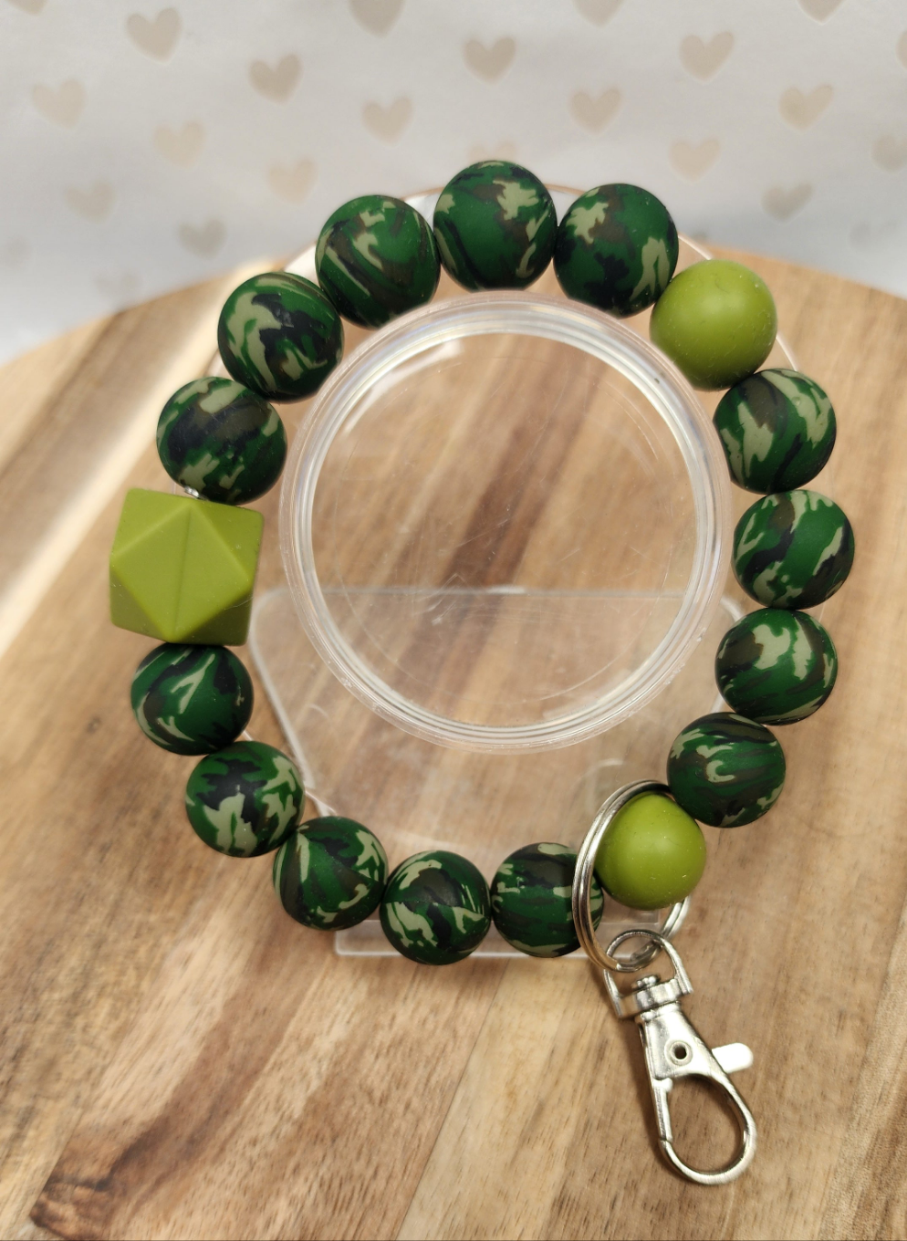 Camo Green Wristlet Keychain Bracelet Silicone Beads