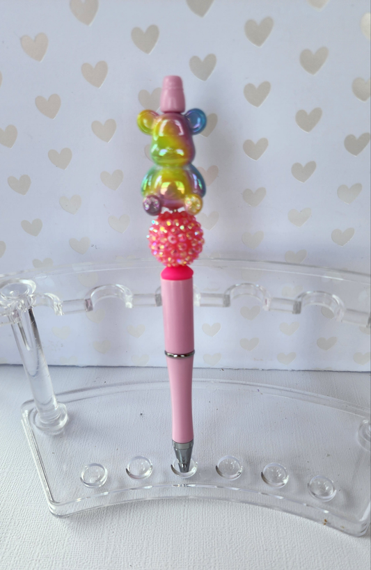 Rainbow Tie Dye Teddy Bear Beaded Pen