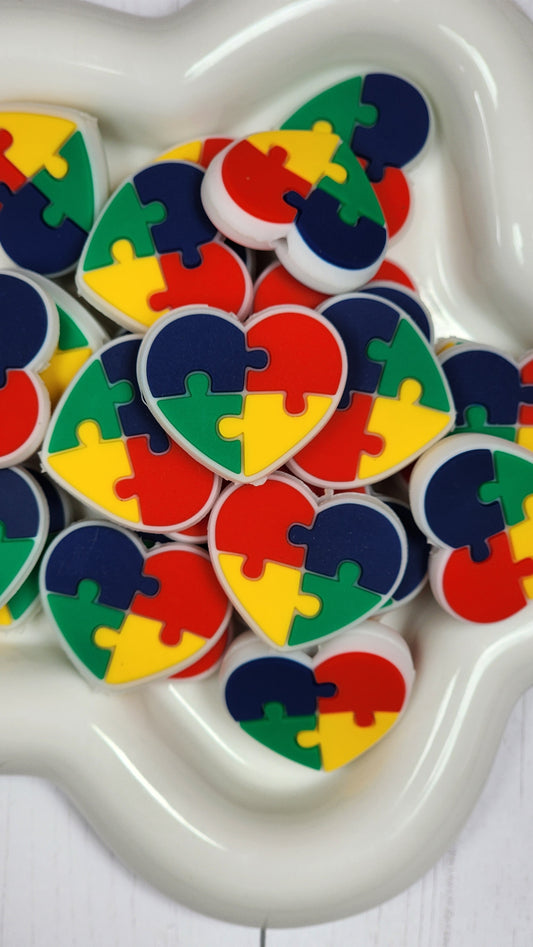 Autism Heart Puzzle Silicone Focal Bead for DIY